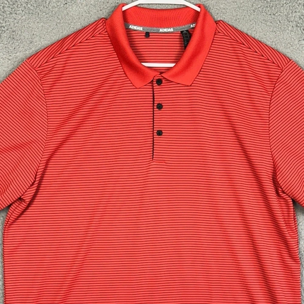 Adidas Golf Polo Shirt Mens XL Red Black Striped Performance Rugby Short Sleeve